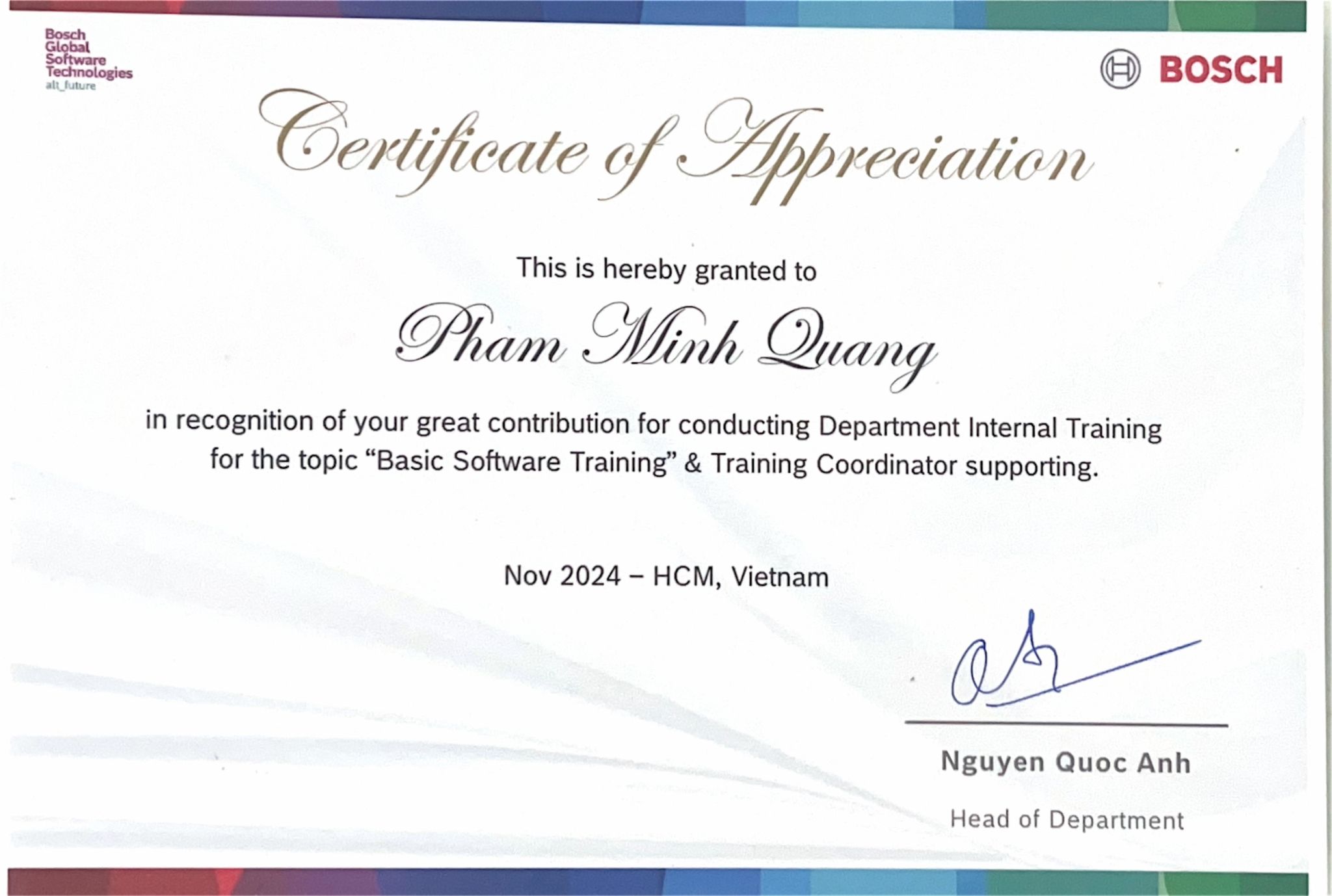 Department Training Certificate